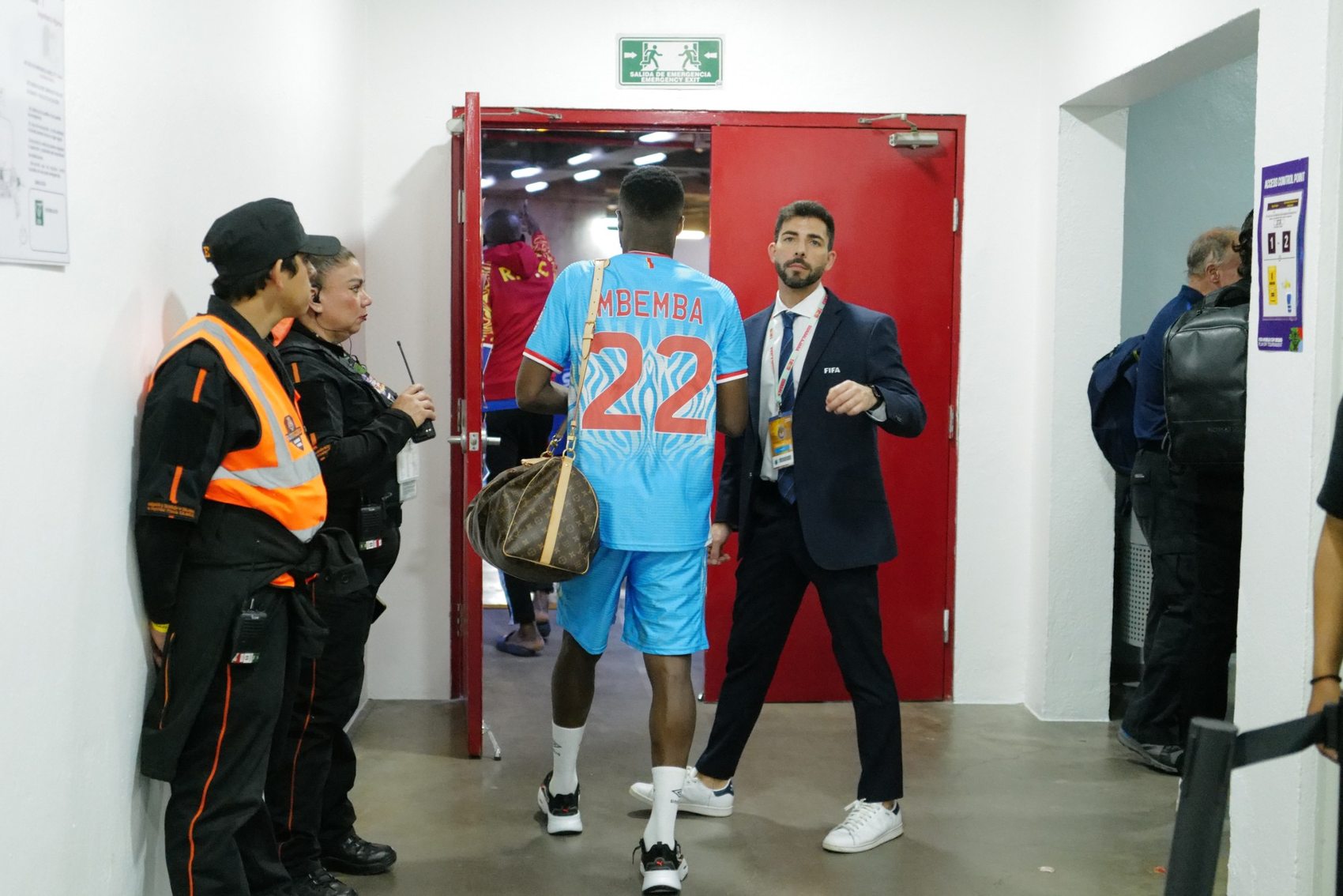 Chancel Mbemba leaving the mixed zone after the match